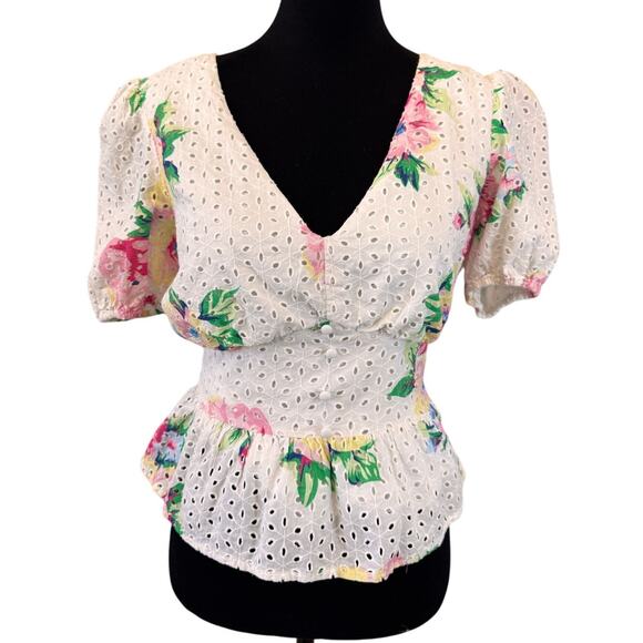 SLATE & WILLOW X RTR White Floral Eyelet Blouse Top Size L - Picture 5 of 10